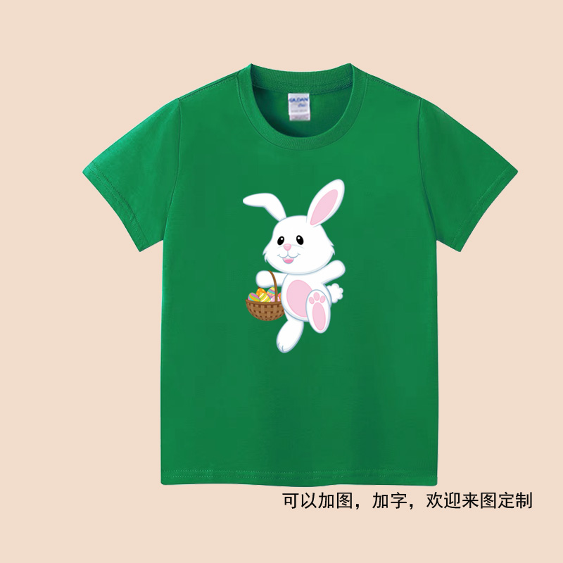 女童粉红色短袖T恤宝宝小兔子体恤儿童夏装幼儿纯色半袖上衣5母女
