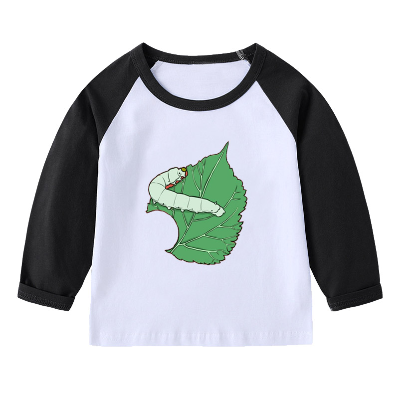 蚕长袖T恤衫黄色衣服装男童红色插肩袖女孩子套头儿童装圆领