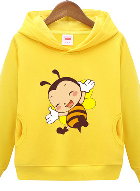 小蜜蜂儿童红色橙色黄色帽衫 男女童纯棉加绒卫衣 中大童宝宝班服