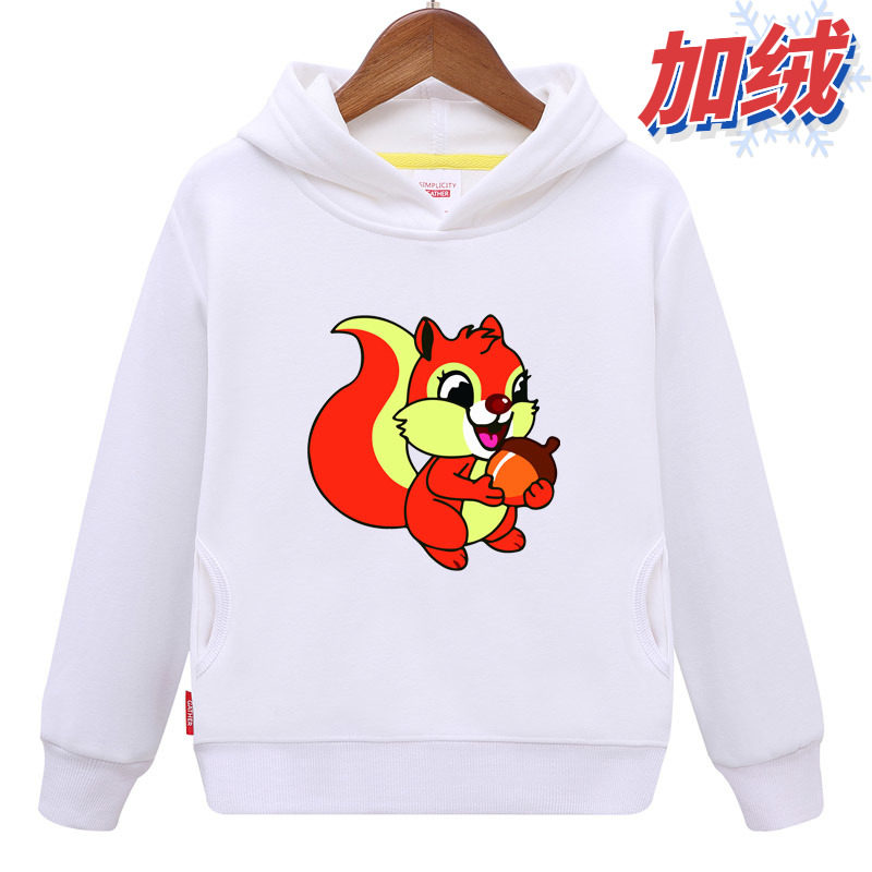 小松鼠卡通图案卫衣儿童2加绒3纯棉4女孩5宝宝6衣服7男童8童装9岁