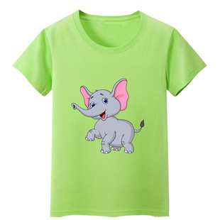 大象男童装蓝色短袖女孩红色T恤宝宝黄色上衣黑色白色纯棉浅绿色