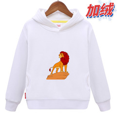狮子王辛巴图案童装男童加绒卫衣宝宝连帽加厚白色冬装女孩子上衣