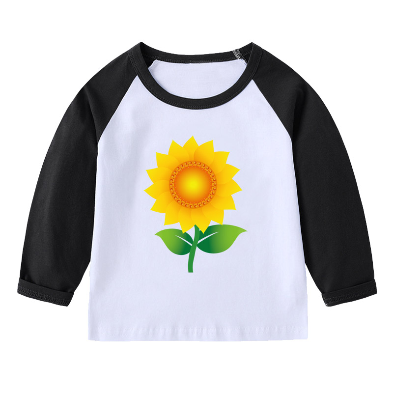 向日葵长袖T恤衫黄色衣服装男童红色插肩袖女孩子套头儿童装圆领