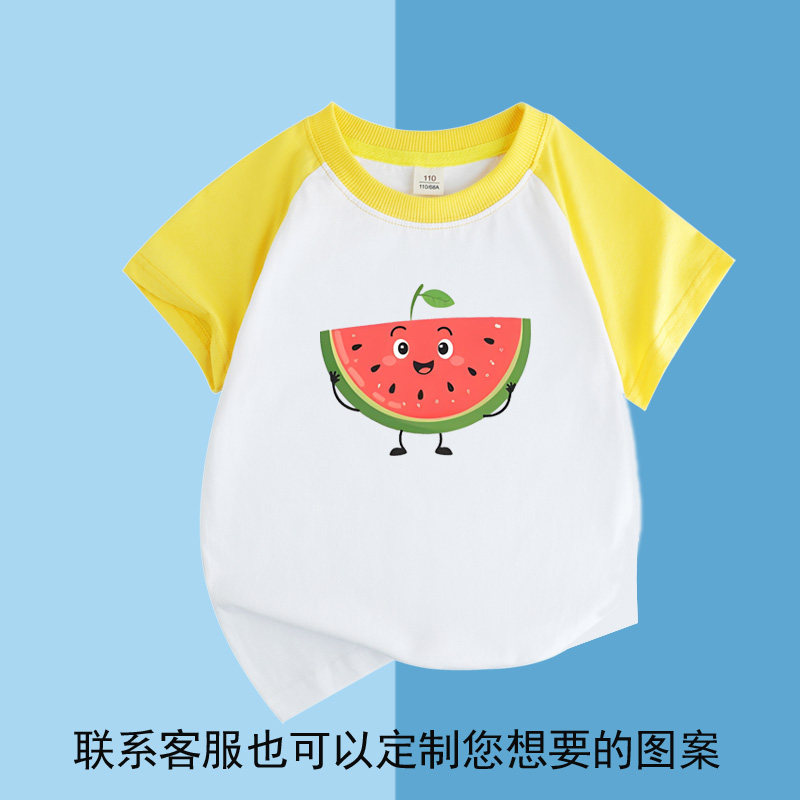 夏天水果西瓜儿童装圆领短袖男童女童T恤衫打底衫宝宝上衣服亲子z