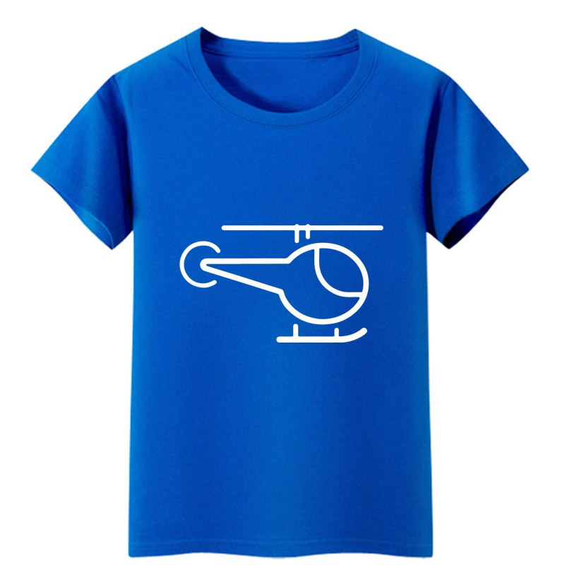 卡通飞机简笔画男童装蓝色短袖女孩红色T恤宝宝黄色上衣黑色白色