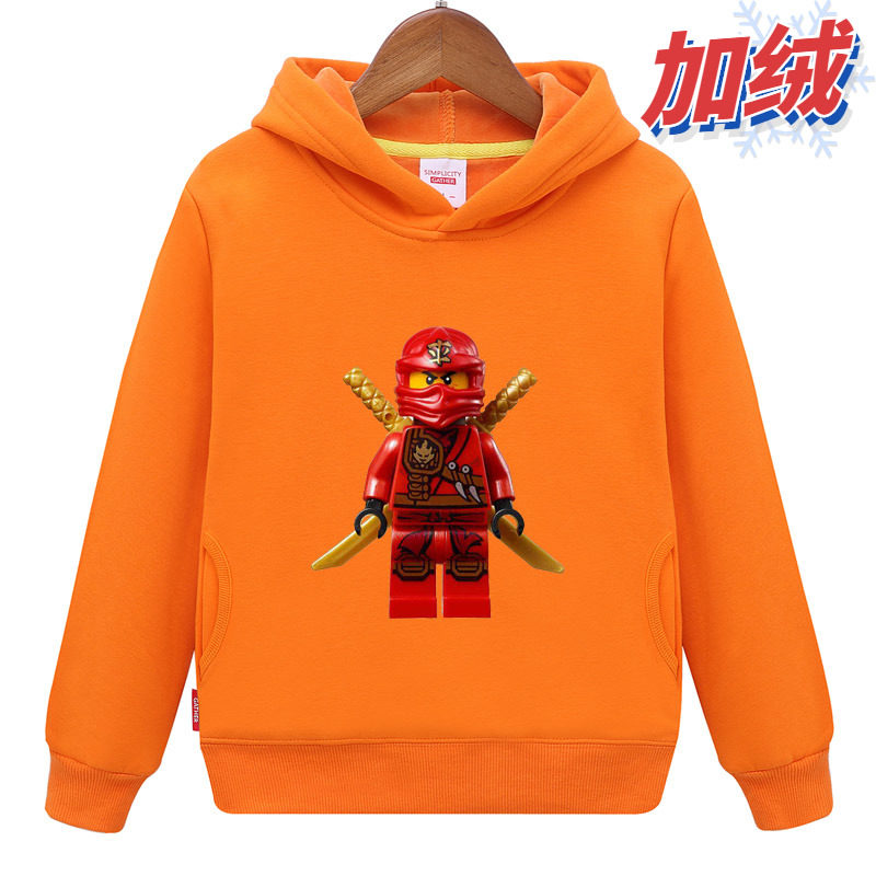 童装乐高幻影忍者男童保暖冬装儿童加绒加厚连帽卫衣小学生宝宝凯