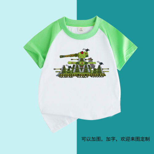 6武器打战坦克kv44儿童女男童短袖t恤上衣童装小孩中大童女打底衫
