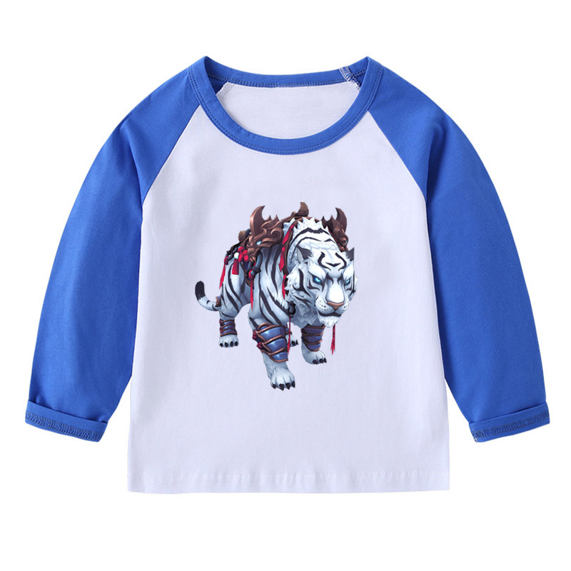 老虎长袖T恤衫黄色衣服装男童红色插肩袖女孩子套头儿童装圆领