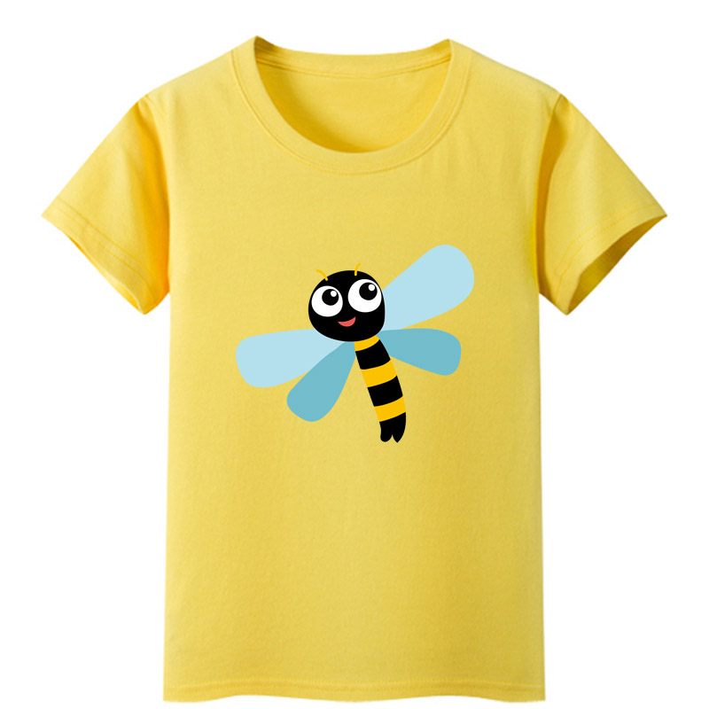 蜻蜓短袖T恤衫粉色衣服装男童黄色蓝色女孩子套头儿童装圆领昆虫
