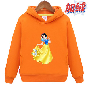 橙色女童卫衣冬季2025新款加绒加厚 白雪公主童装宝宝连帽上衣棉