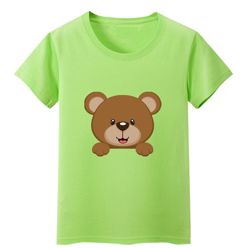棕熊头图纯色短袖男女儿童装青少年上衣小孩T恤纯棉吸汗衣服卡通