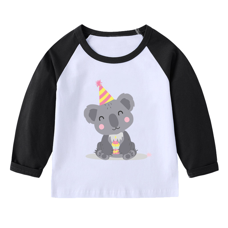 考拉长袖T恤衫黄色衣服装男童红色插肩袖女孩子套头儿童装圆领