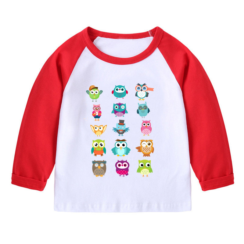 老鹰男童装蓝色长袖女孩红色T恤宝宝黄色上衣黑白拼接袖纯棉