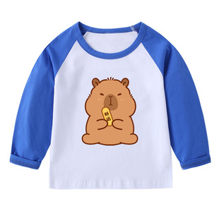 capybara衣服纯棉儿童长袖t恤宝宝呆萌水豚卡皮巴拉男女童上衣服
