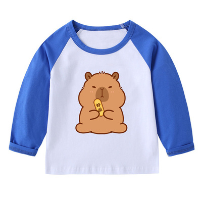 capybara衣服纯棉儿童长袖t恤宝宝呆萌水豚卡皮巴拉男女童上衣服