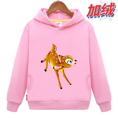 小鹿带帽加绒加厚粉红色儿童卫衣