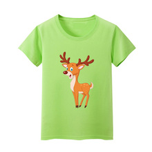 2023夏季新款童装短袖t恤 小鹿图案男女童打底绿色上衣幼儿园宝宝