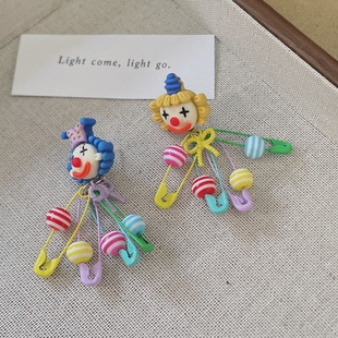 童趣马戏团卡通小丑别针撞色耳环个性搞怪浮夸风拍照出街耳环耳夹