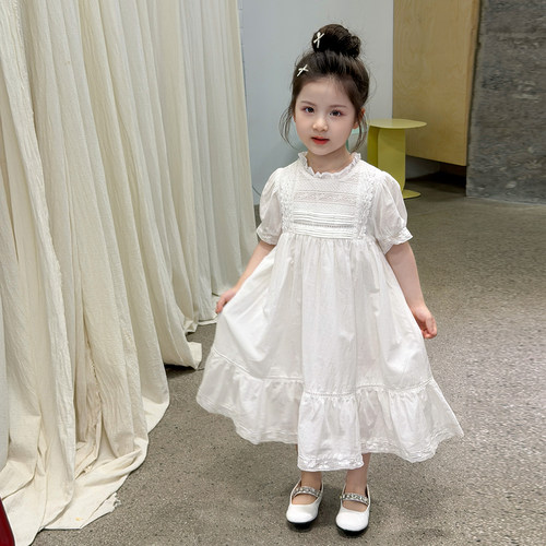 女童白色花边连衣裙夏2026新款儿童夏季公主裙女宝宝夏装裙子长裙