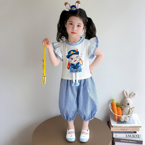 女宝宝夏装洋气条子玩偶套装