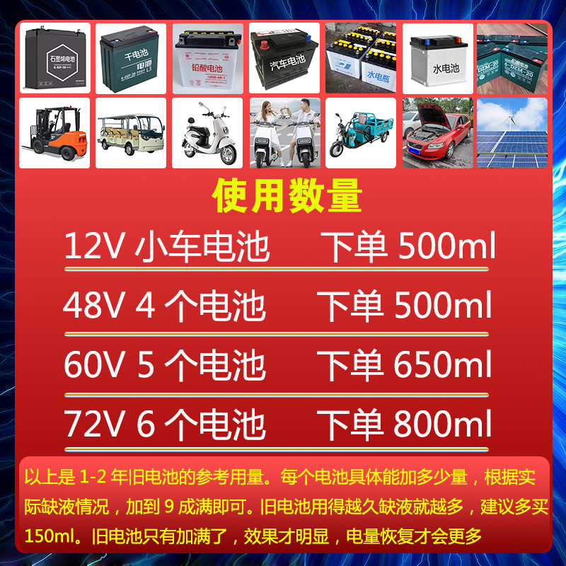 电动车电瓶修复液补充水原液通用雅迪天能统一石墨烯铅酸水干电池