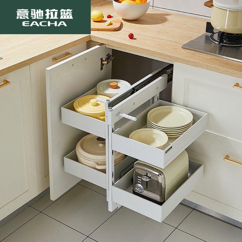 意驰转角拉篮厨柜拉篮厨房橱柜转角置物架拐角旋转小怪物飞碟拉篮