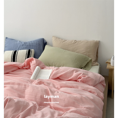 Layman外行 【糖果】纯色简约混搭全棉双层纱四件套纯棉纱布柔软