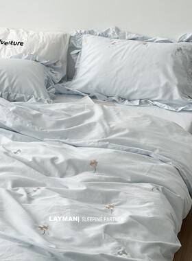 Layman 外行 秋冬纯棉磨毛四件套加厚保暖全棉柔软贴身不起球套件