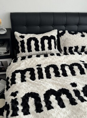 玫瑰多巴胺兔兔绒四件套秋冬保暖牛奶绒床单被套床上用品双面绒