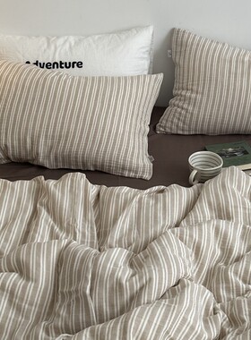 美拉德冬季全棉皱皱纱四件套全棉纯棉纱布裸睡柔软床单被套床品