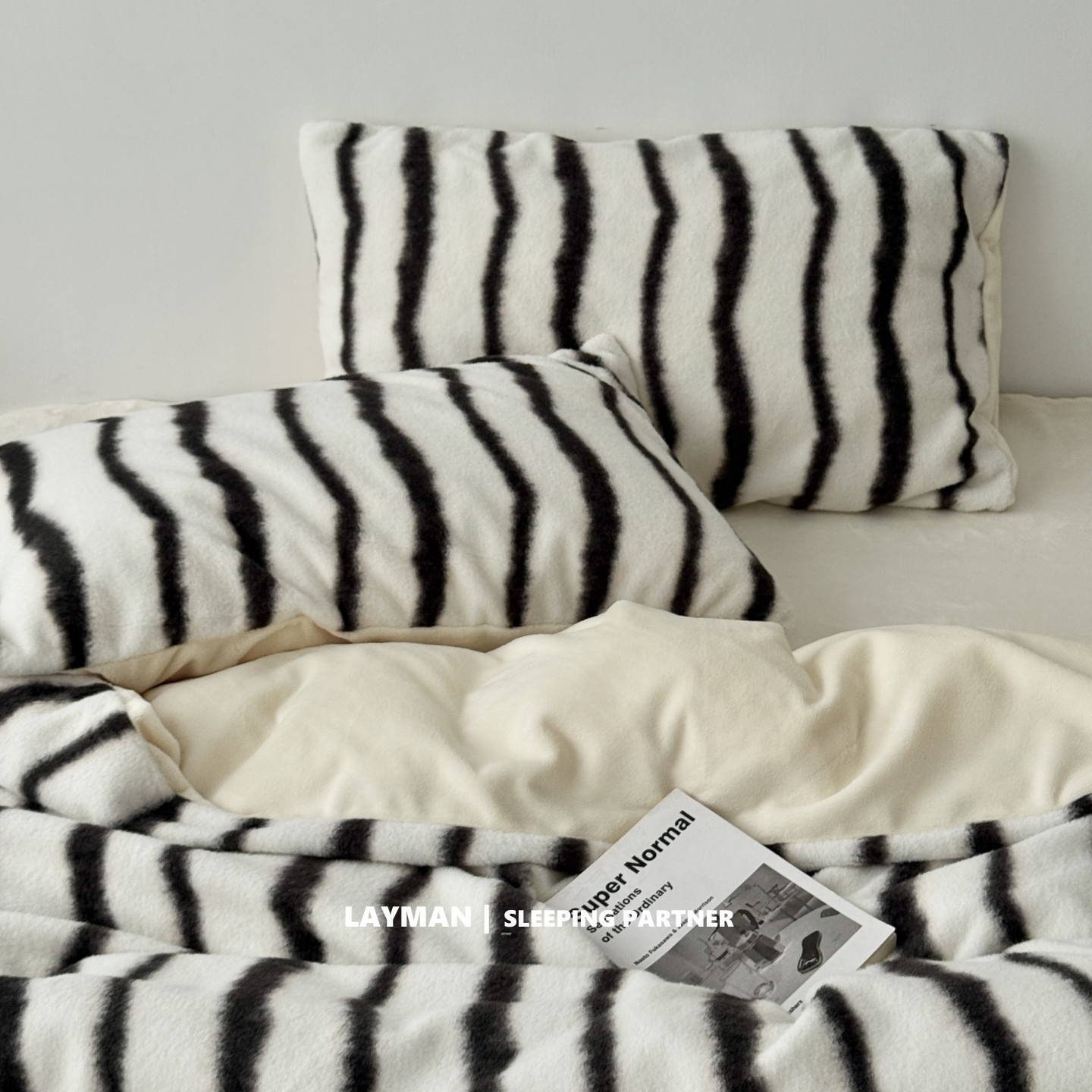 Layman外行 黑白波浪仿羊绒四件套冬季加厚保暖兔毛绒牛奶绒床品