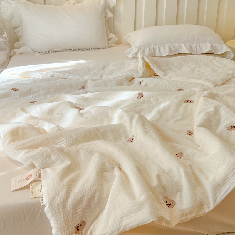 ins韩国小熊母婴级A类全棉双层皱皱纱布夏被空调被大豆纤维春秋被