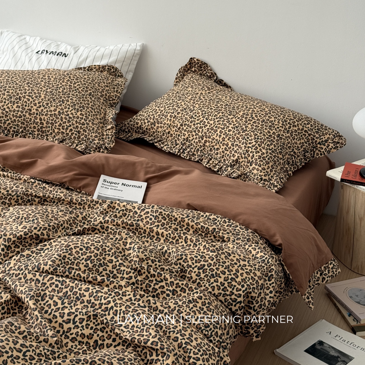 Layman外行 ins豹纹100支纯棉磨毛四件套秋冬加厚全棉床单被套