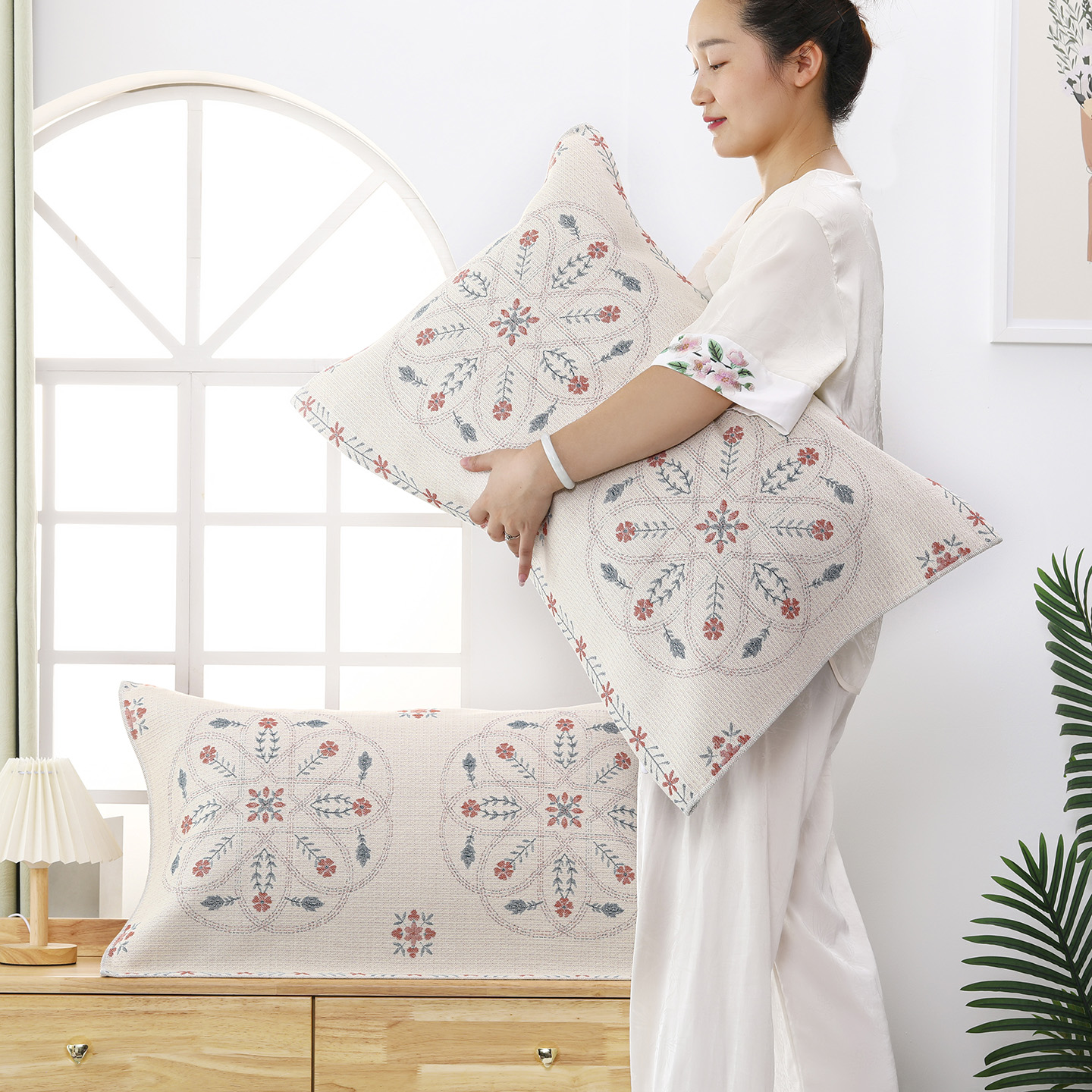 纯棉纱布汉麻枕巾透气吸汗