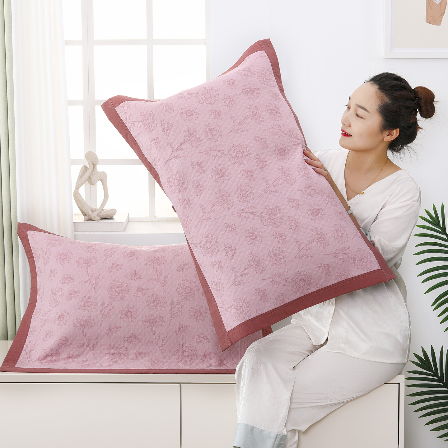 加大加厚纯棉枕巾一对装