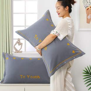 按扣纱布纯棉枕套一对装四季家用加大加厚枕头套透气吸汗枕芯套