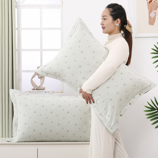 高密按扣式纯棉纱布奶棉枕套全包成人家用全棉加厚枕芯内胆套居家