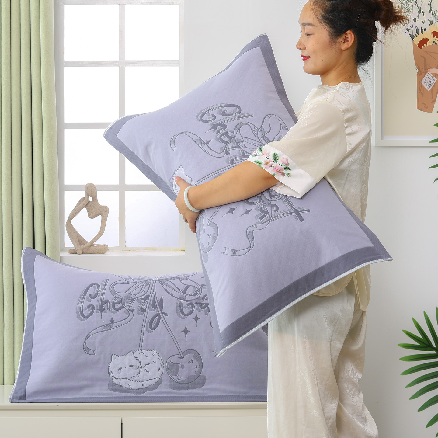 加厚纯棉纱布枕巾一对装新款加厚柔软吸汗成人家用盖巾全棉枕头巾