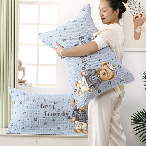 纯棉加厚纱布枕巾一对装