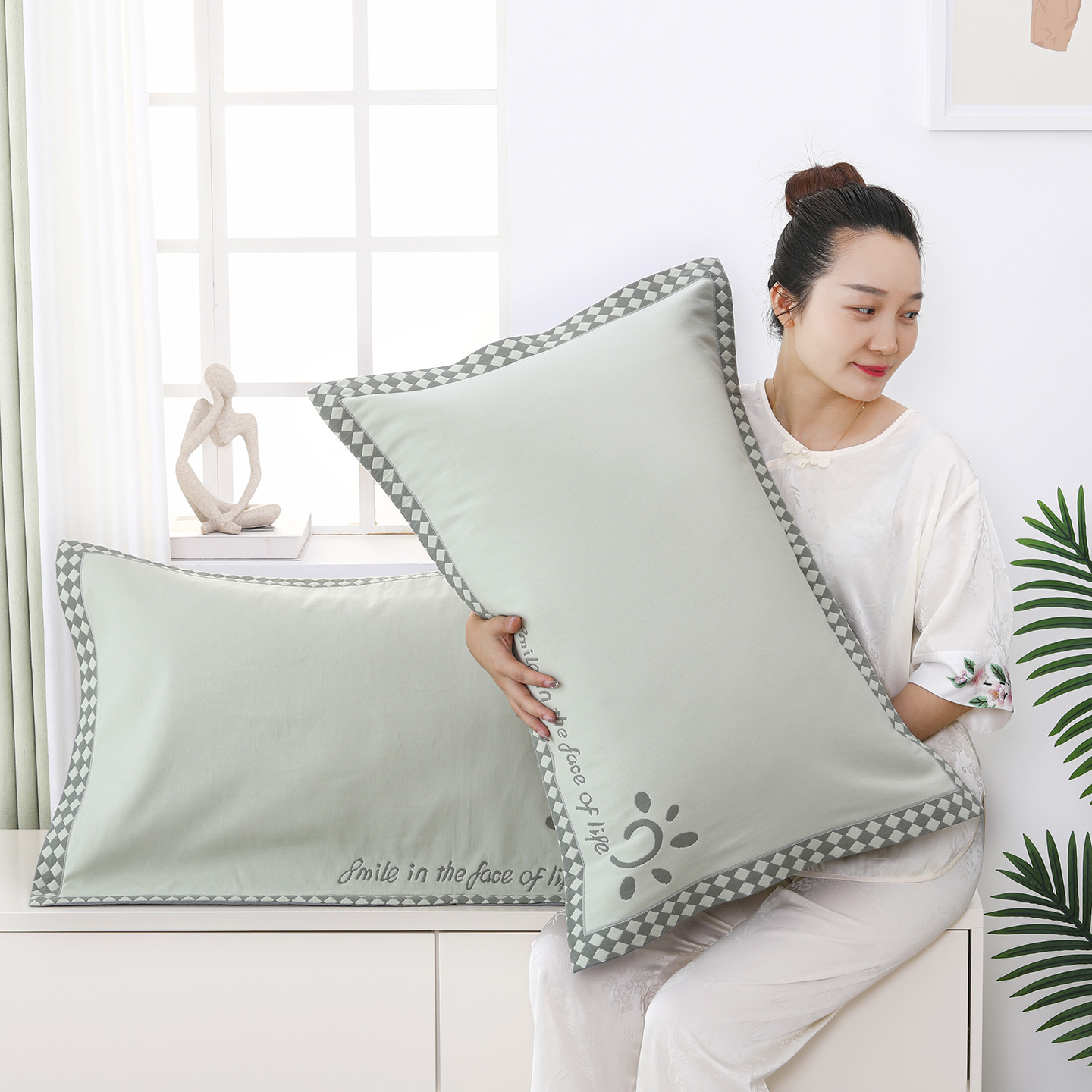 恩爱鸟纯棉河北省透气吸汗枕套