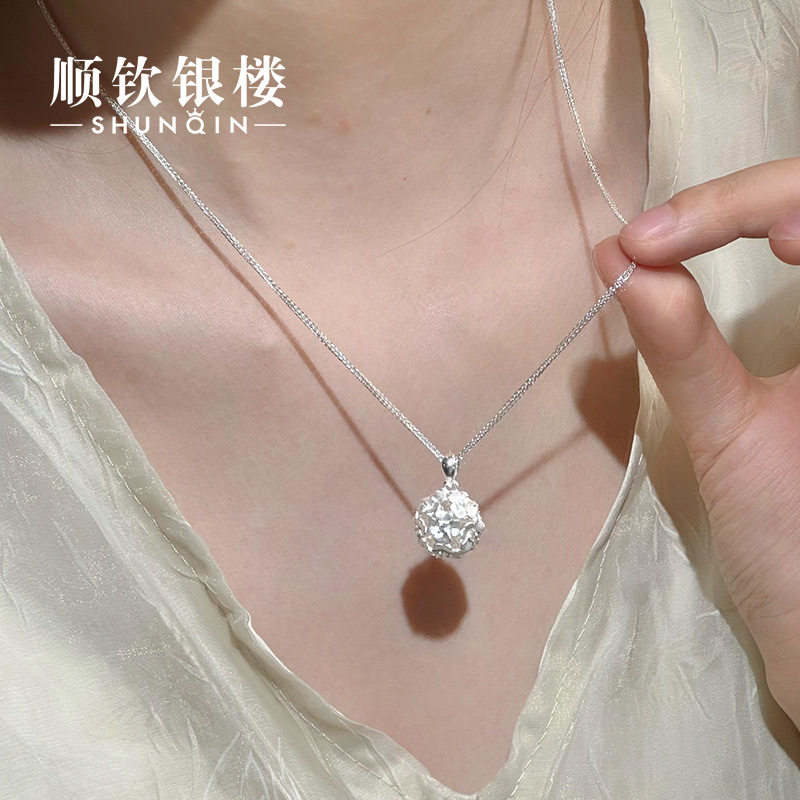 足银9999团锦项链花朵吊坠