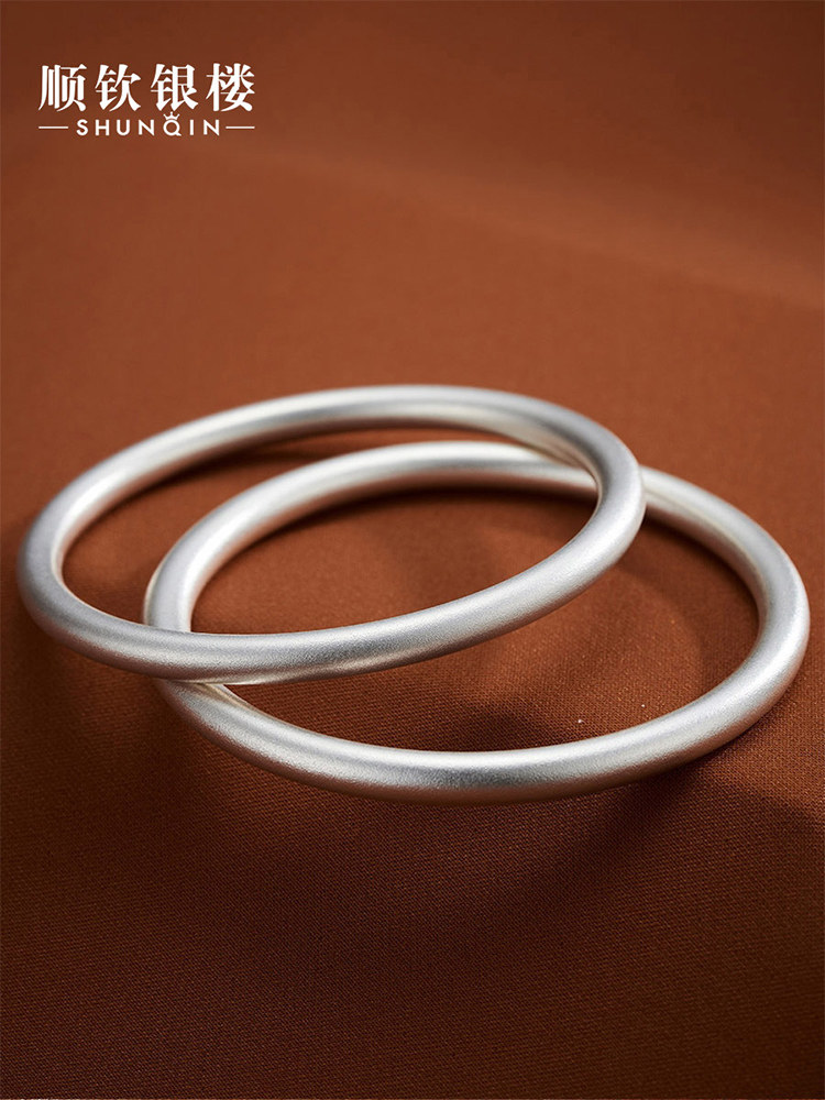 Shunqin Silver Tower S9999 Pure Silver Ancient Method Silver Bracelet Women's Football Silver Plain Circle New Chinese Ancient Style Silver Handmade Gift