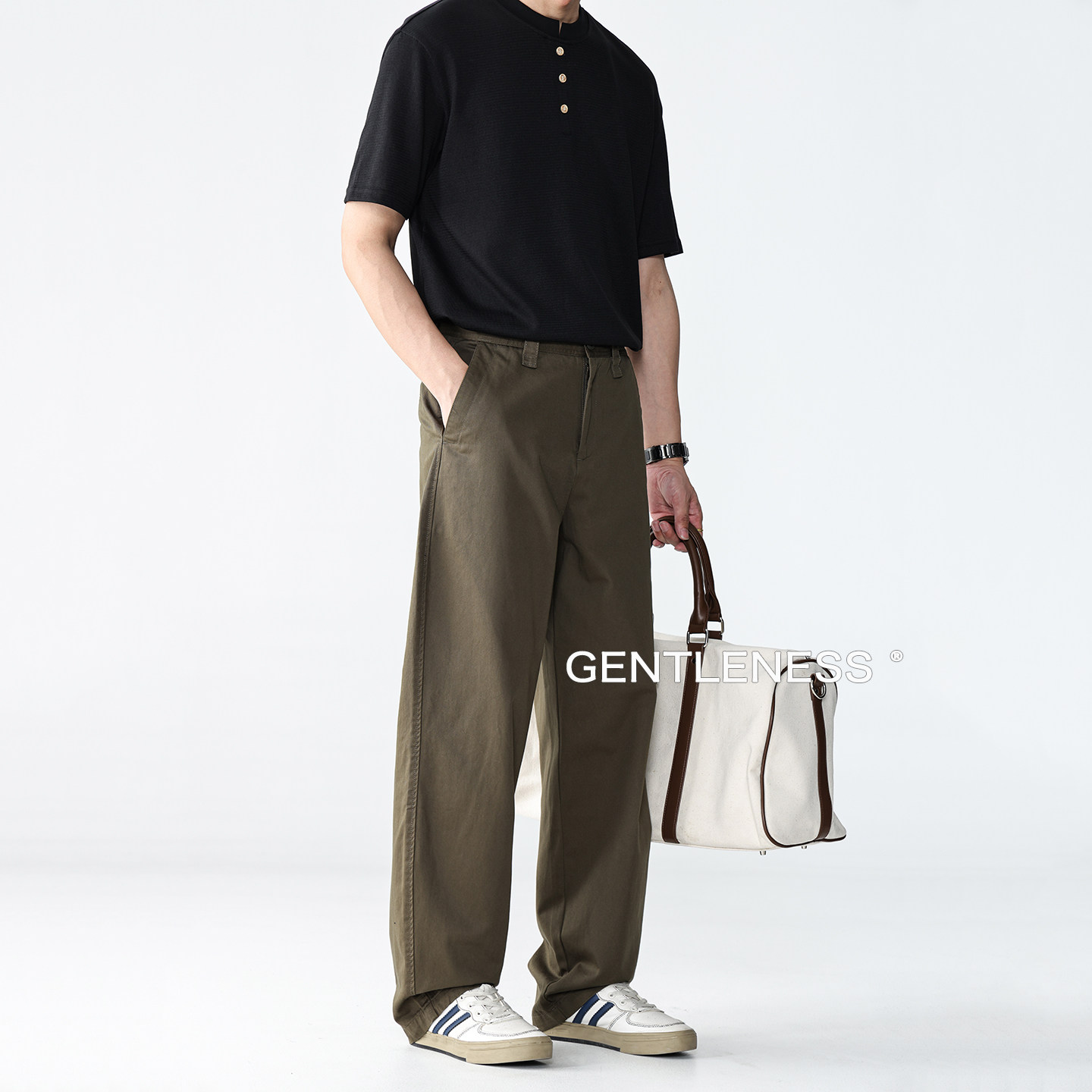 GLS休闲裤男夏薄款直筒宽松型2026新款通勤商务军绿色纯棉无弹