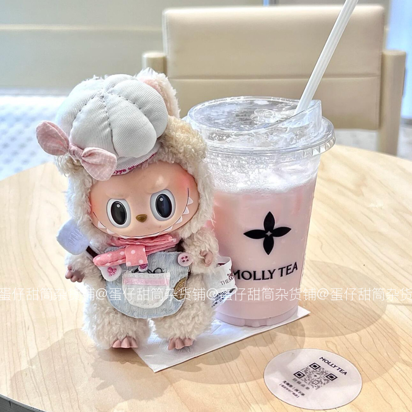 拉布布娃衣坐坐派对马卡龙17cm快乐因子搪胶公仔盲盒labubu娃衣