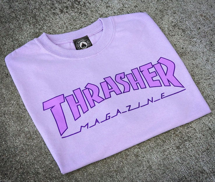 小清新 thrasher outlined 美版火焰短袖 薰衣草香芋紫字母t恤 潮