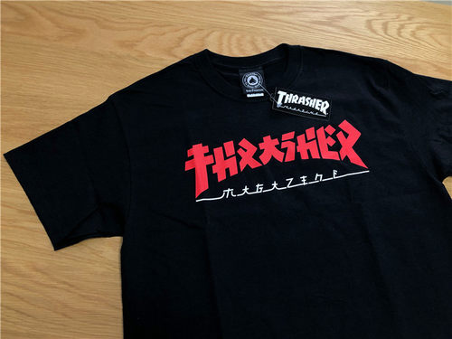 Thrasher限定新款 Godzilla Tee哥斯拉火焰日文Logo火焰短袖T恤-封面
