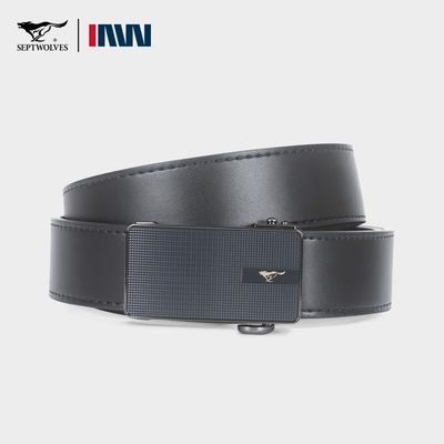 腰带七匹狼牛皮颗粒格纹防刮