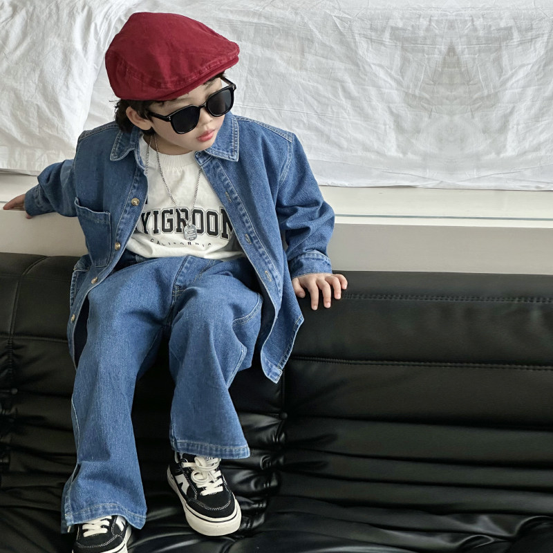 【现货】男童春装套装2024新款韩版复古牛仔衬衫裤子两件套洋气潮