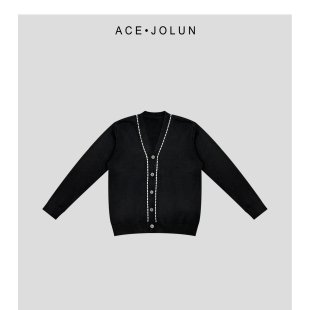 【蕉伦】复古虚线老钱风针织毛衣开衫男士冬季重工纽扣厚外套上衣