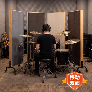 实木移动双面吸音屏带轮隔音隔断屏风直播间录音室HIFI降噪可定制